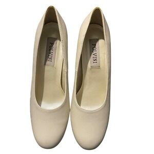 Polvini Pumps Womens 8.5 Bone Cream Round Toe Block Heel W-2693-BON Dress Shoes